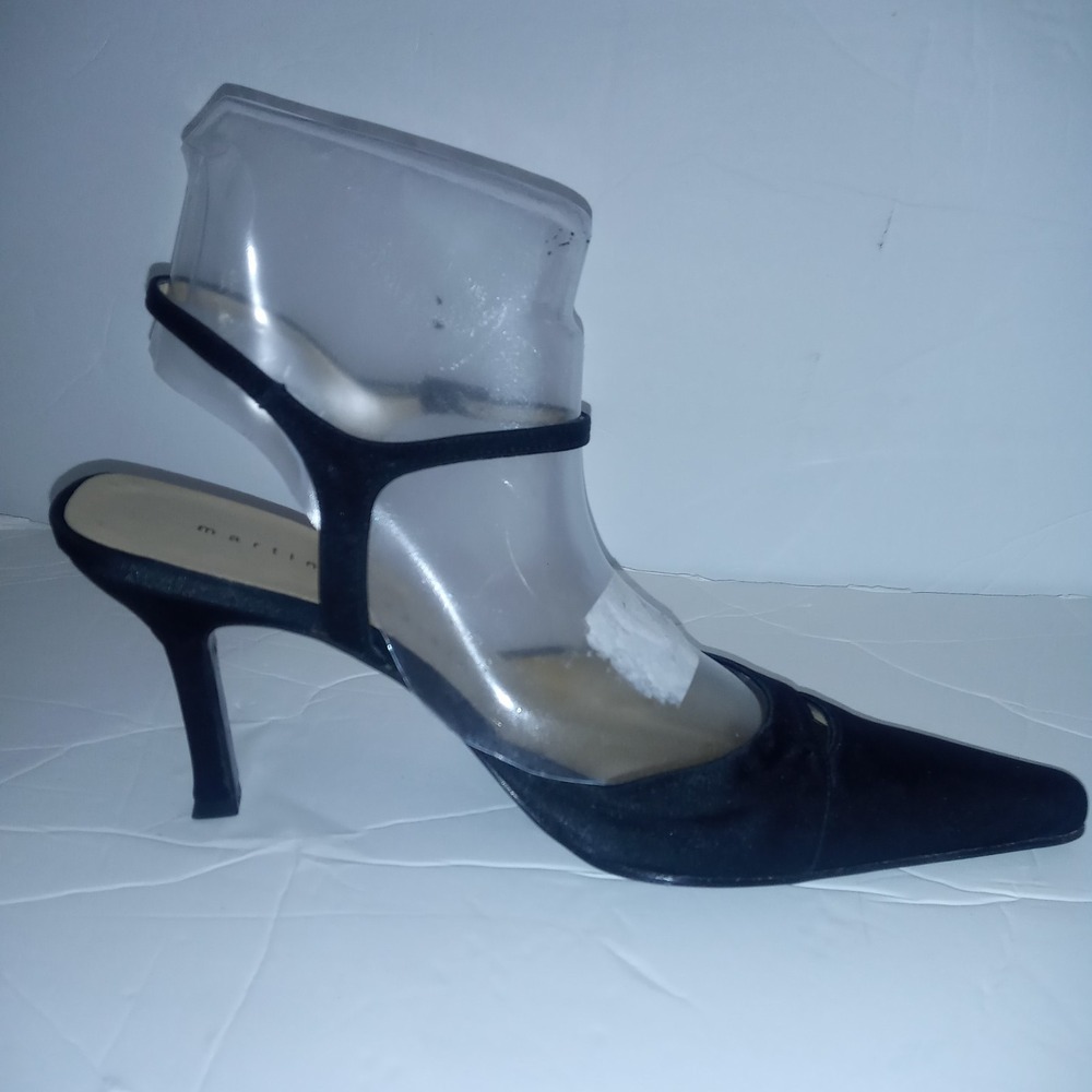 MARTINEZ VALERO sz 8B Black Satin Pointed Toe Ankle Strap Heels shoes Spain